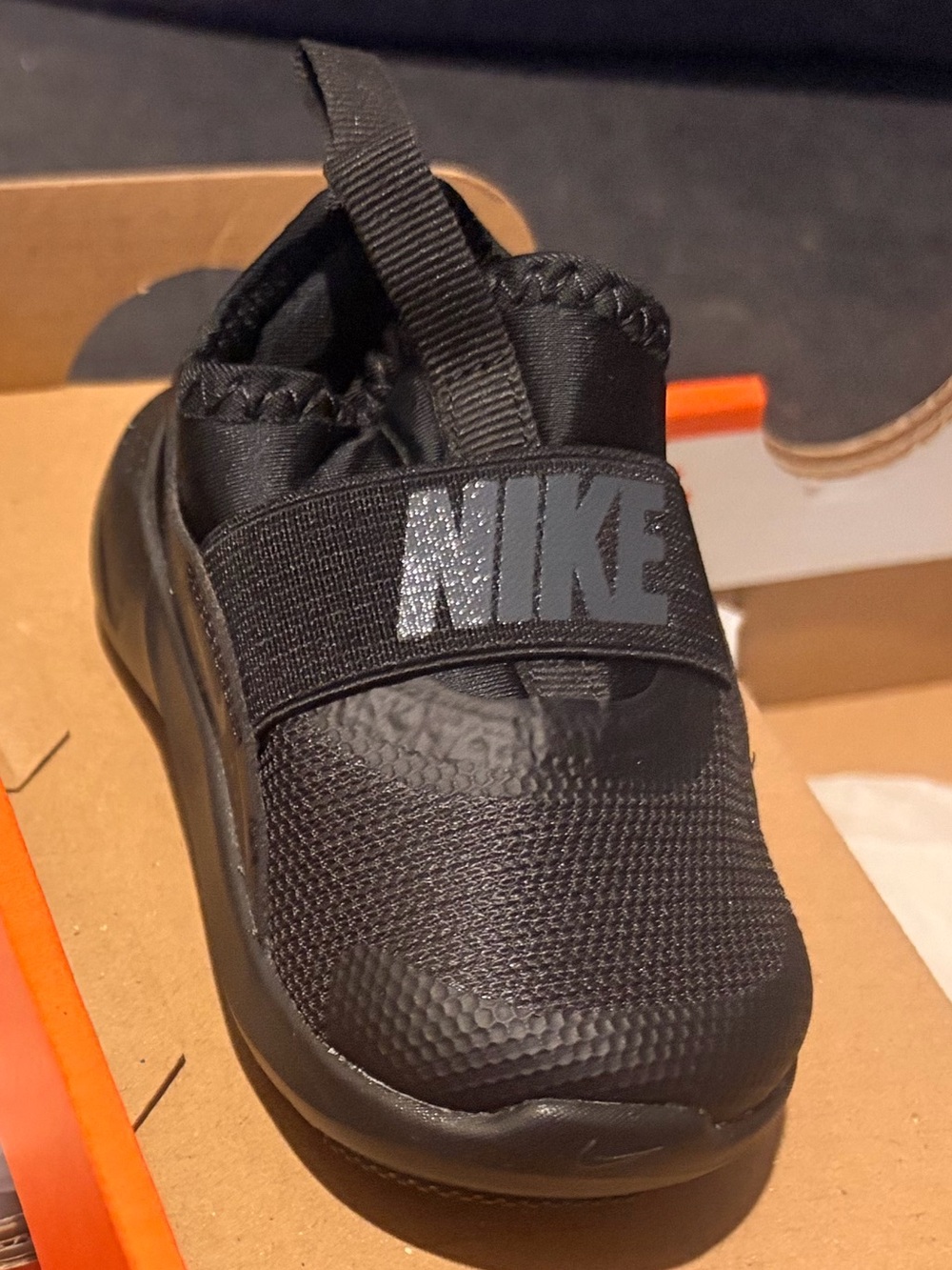 Nike Kids Black Slip-On Sneaker with Hook Strap